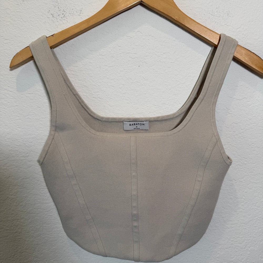 Babaton Sculpt Knit Corset Top Beige Square‎ Neck Tank M